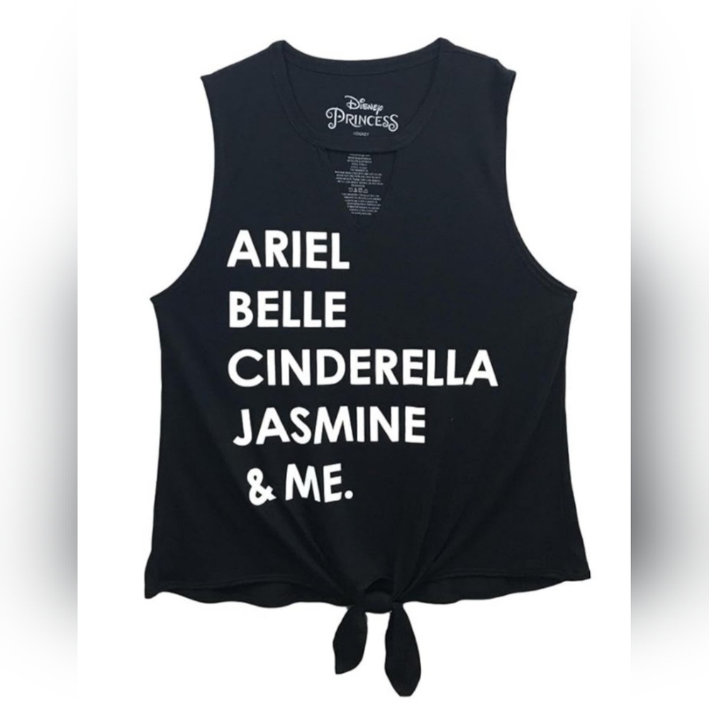 Disney Princesses Tank Top, Front Tie Black Large 11/13 Sleeveless Shirt